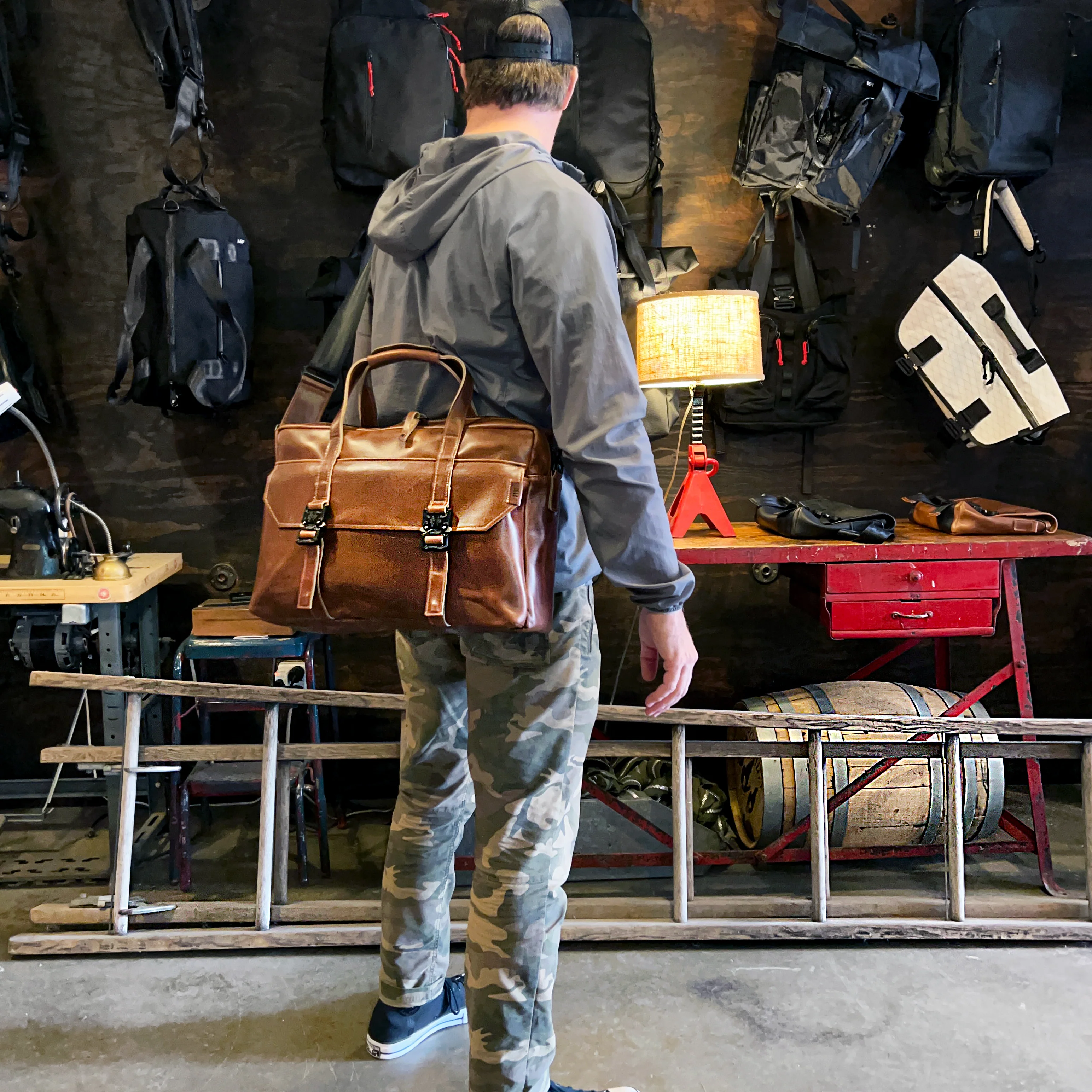 Defender Briefcase / Horween Whiskey Cavalier Leather Strap Limited Edition / TexWax™ Autumn Plaid Lining Bundle / Ships in 6-10 Weeks - Image 3