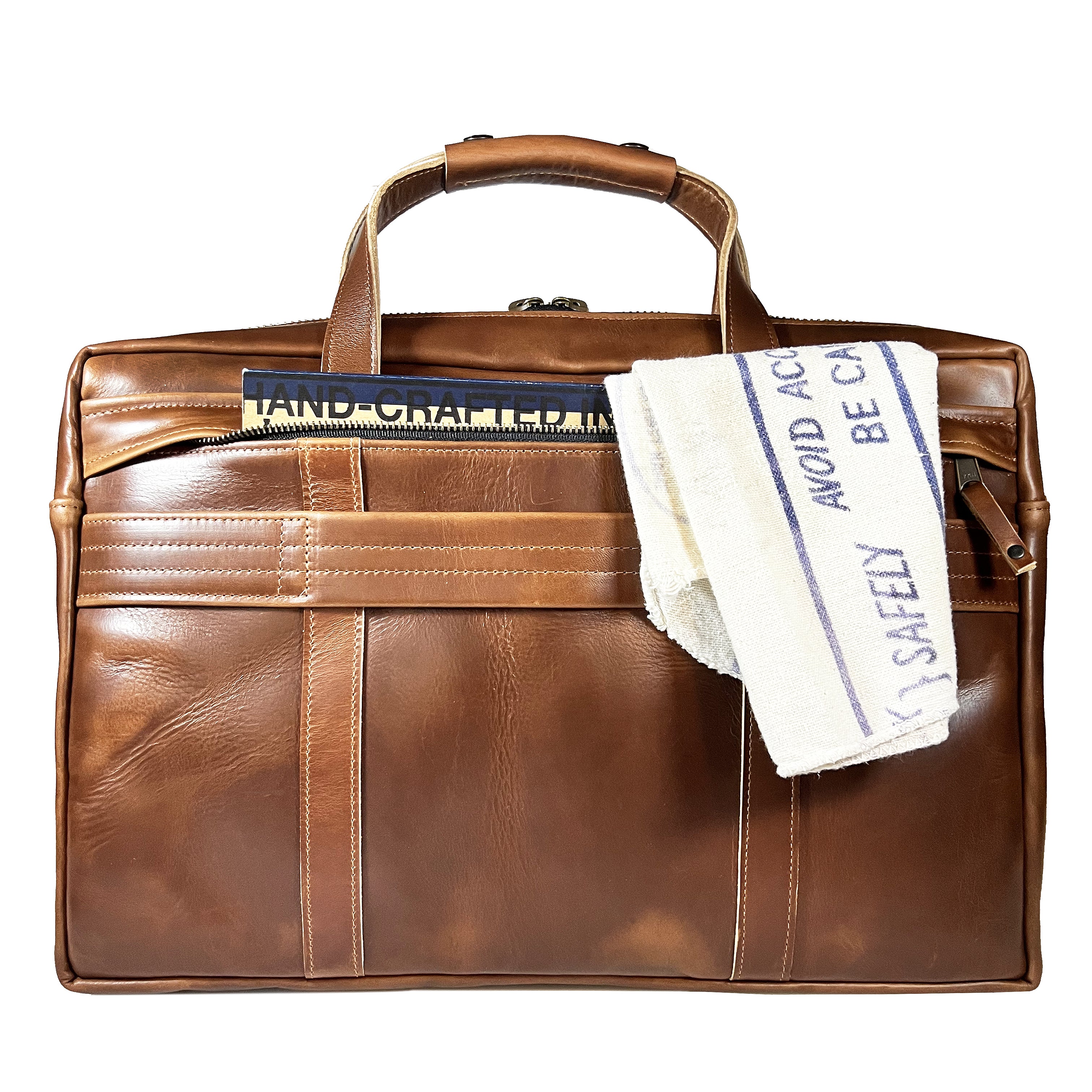 Defender Briefcase / Horween Whiskey Cavalier Leather Strap Limited Edition / TexWax™ Autumn Plaid Lining Bundle / Ships in 6-10 Weeks - Image 5
