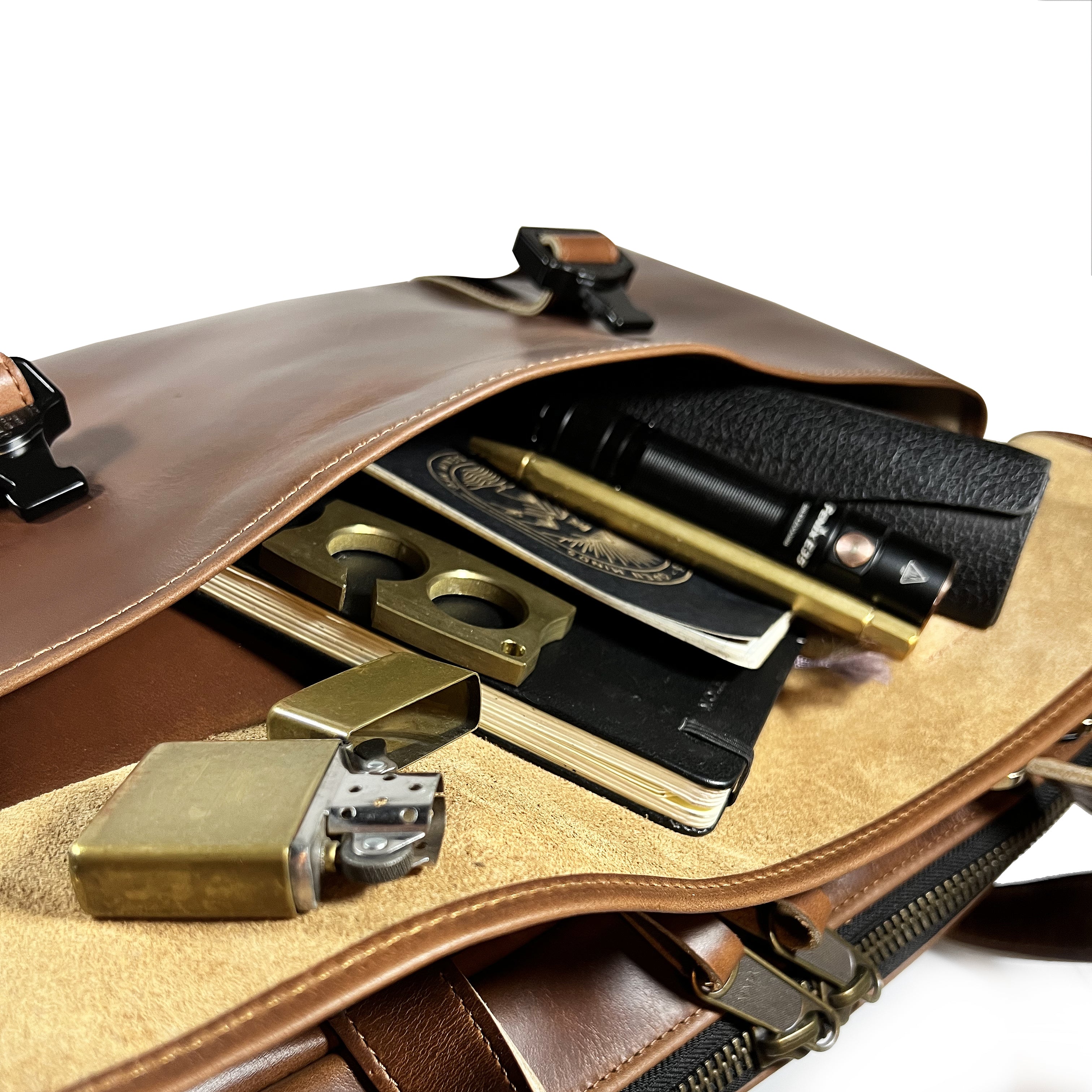 Defender Briefcase / Horween Whiskey Cavalier Leather Strap Limited Edition / TexWax™ Autumn Plaid Lining Bundle / Ships in 6-10 Weeks - Image 7