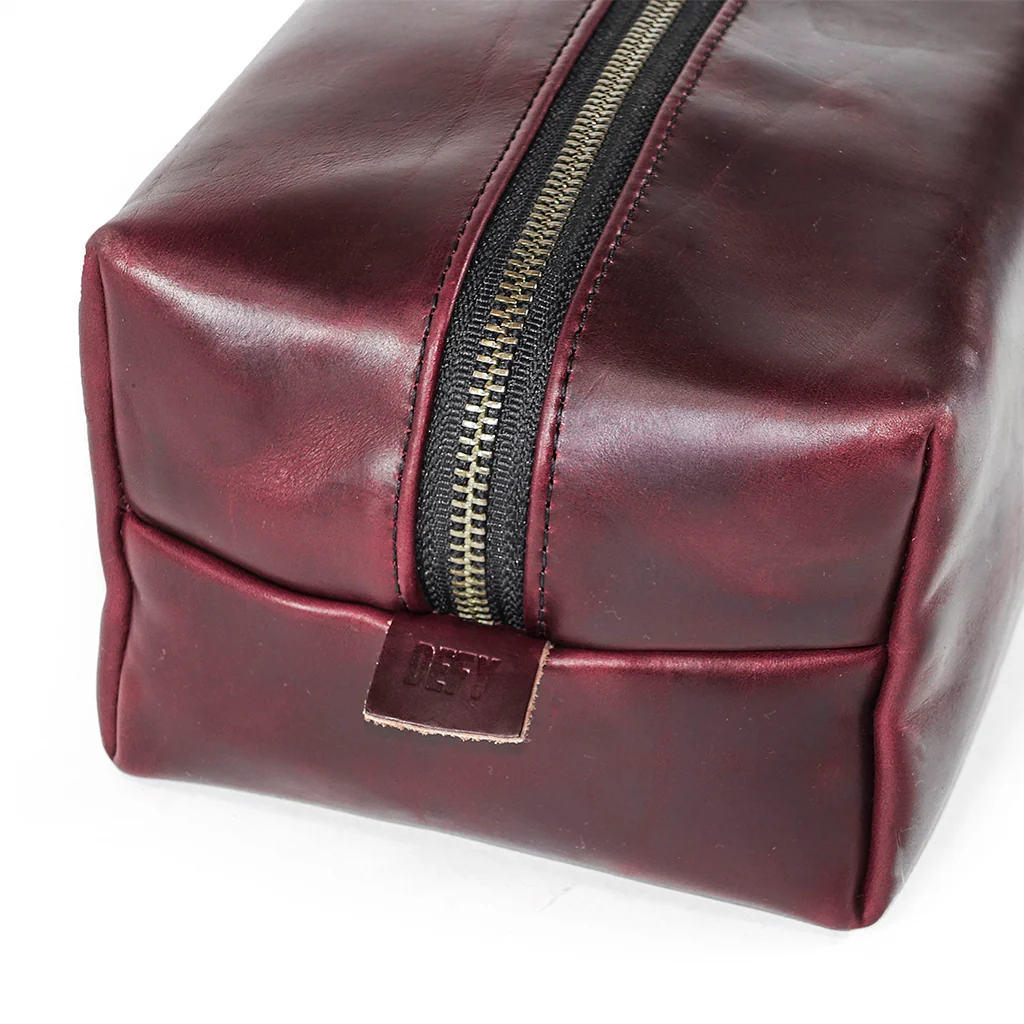 Dopp Kit / Horween Oxblood Chromexel® Leather x  Japanese Train Conductor Denim - Image 5
