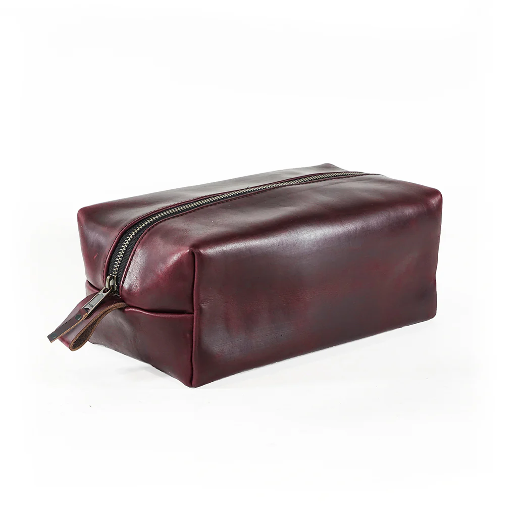 Dopp Kit / Horween Oxblood Chromexel® Leather x  Japanese Train Conductor Denim - Image 6