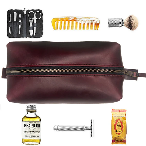 Dopp Kit / Horween Oxblood Chromexel® Leather x  Japanese Train Conductor Denim - Image 9