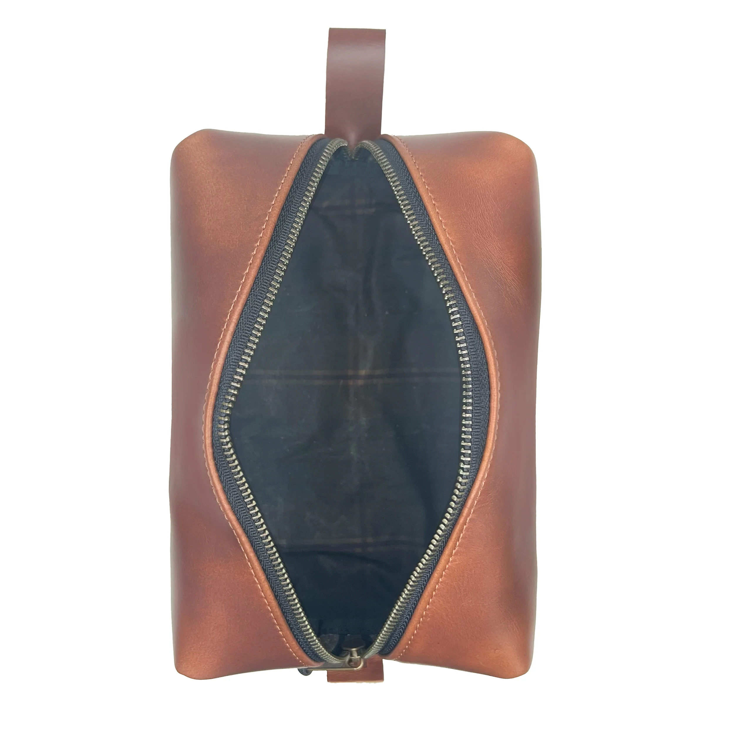 Dopp Kit / Horween Whiskey Cavalier Leather x TexWax™ Autumn Plaid Wax Canvas - Image 2