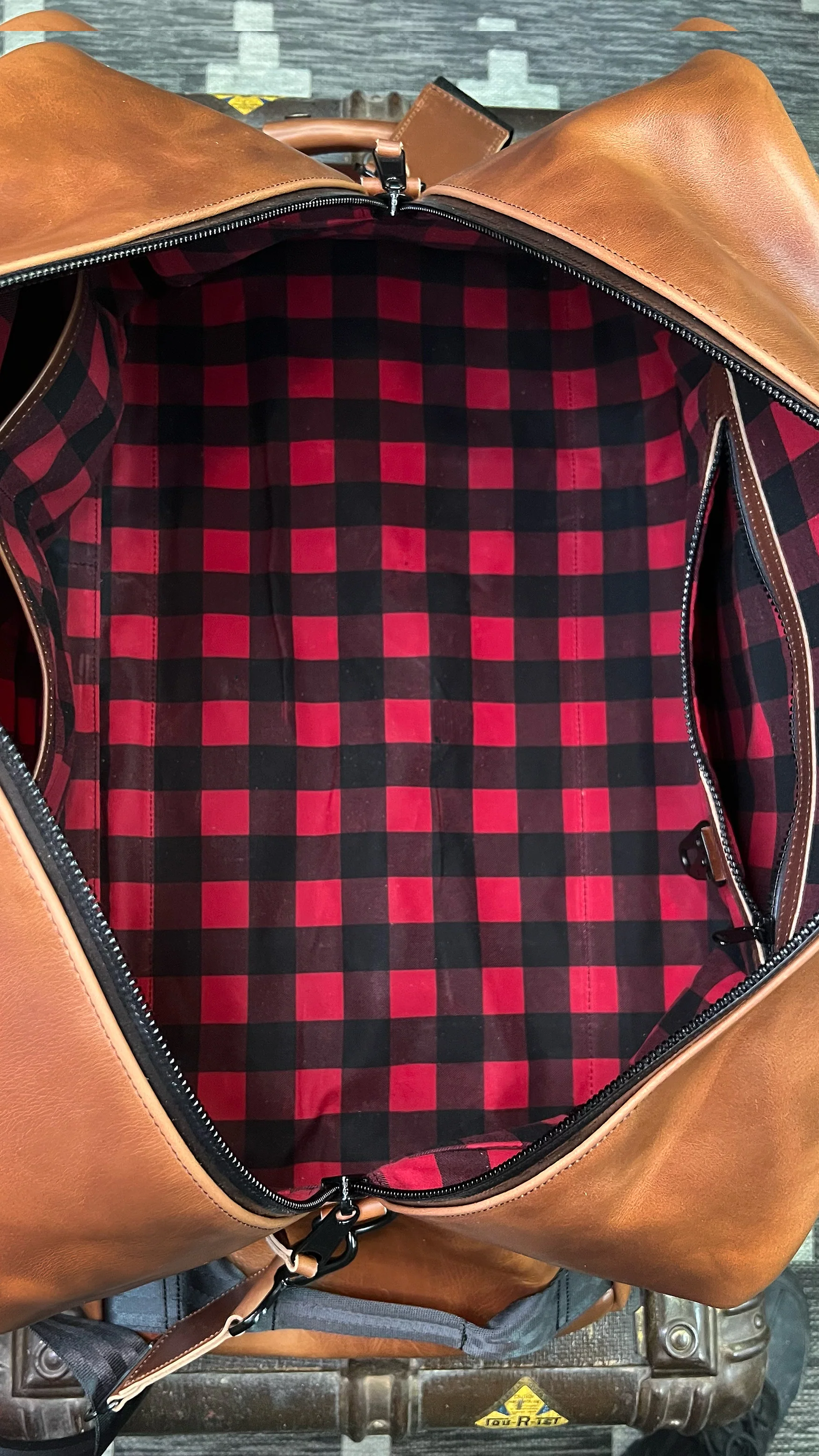 Bundle: R&R Weekender Horween Whiskey Cavalier Leather x TexWax™ Buffalo Plaid Wax Canvas / Ships in 6-10 Weeks - Image 2